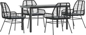 vidaXL 5 részes fekete polyrattan üveg kerti étkezőgarnitúra párnákkal
