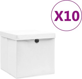 vidaXL 10 db fehér fedeles tárolódoboz 28 x 28 x 28 cm
