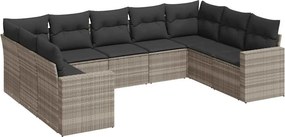 vidaXL 9 részes világosszürke polyrattan kerti ülőgarnitúra párnával