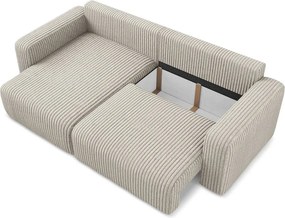 Bézs kordbársony kinyitható-tárolóhelyes sarokkanapé (bal oldali-heverő résszel) Kona – Makamii