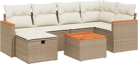 vidaXL 7 részes bézs polyrattan kerti ülőgarnitúra párnákkal