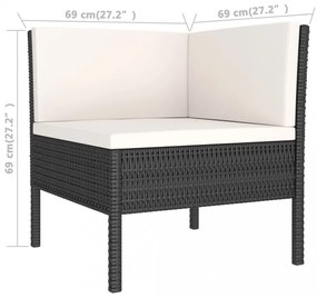 6 részes fekete polyrattan kerti bútorszett párnákkal