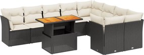 vidaXL 10 részes fekete polyrattan kerti ülőgarnitúra párnákkal