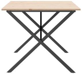 Tömör fenyőfa és acél étkezőasztal X-vázzal 180x90x75 cm