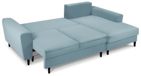 Világoskék kordbársony kinyitható tárolóhelyes sarokkanapé (jobb oldali-heverő résszel) Kyoto – Cosmopolitan Design