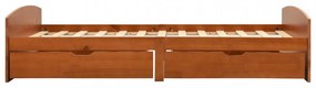 mézbarna tömör fenyőfa ágykeret 2 fiókkal 90 x 200 cm
