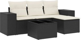 vidaXL 5 részes fekete polyrattan kerti kanapészett párnákkal