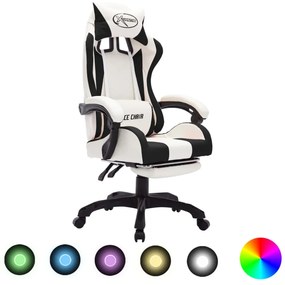 fekete és fehér műbőr versenyszék RGB LED-világítással