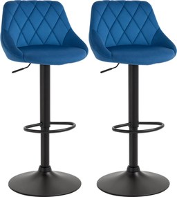 HOMCOM 2 db Barstool összeállítás állítható magassággal, Fém alap és Műbőr ülés, Modern forgószék háttámlával és lábtartóval 46x48x83-104cm, Kék | Aos
