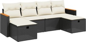 vidaXL 6 részes fekete polyrattan kerti ülőgarnitúra párnákkal