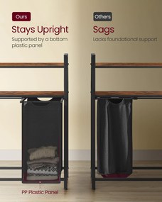 Szennyesszortírozó, szennyeskosár 3 kihúzható és kivehető zsákkal, 3 × 40 L, barna és fekete