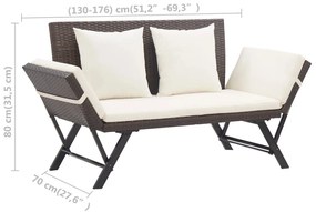 barna polyrattan kerti pad párnával 176 cm