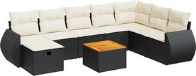 vidaXL 9 részes fekete polyrattan kerti ülőgarnitúra párnákkal