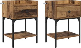 vidaXL Éjjeli asztal fiókkal 2 pcs Öreg fa 40 x 29 x 60 cm Faanyag