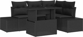 vidaXL Kerti Kanapé Szett párnával tárolóval 5 pcs Fekete polirattan