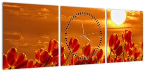 Kép egy virágzó mező tulipánokkal (órával) (90x30 cm)