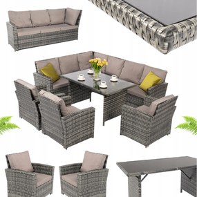 technorattan terasz kerti bútor szett 9 személyes asztal antracit