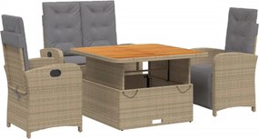 vidaXL 4 részes bézs polyrattan kerti étkezőgarnitúra párnákkal