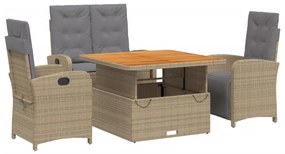 vidaXL 4 részes bézs polyrattan kerti étkezőgarnitúra párnákkal