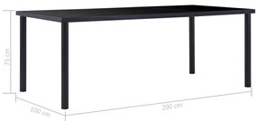 fekete edzett üveg étkezőasztal 200 x 100 x 75 cm