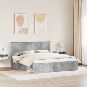 vidaXL Ágykeret fejtámlával Beton 200 x 200 cm Tömör fenyőfa