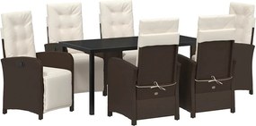 vidaXL Kert étkező szett párnával 7 pcs Barna polirattan