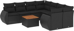 vidaXL 9 részes fekete polyrattan kerti ülőgarnitúra párnákkal