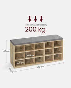 Cipőtartó pad, cipőpolc ülőfelülettel, 30×105×48 cm, türkizbarna–szürke