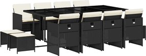 vidaXL 13 részes fekete polyrattan kerti ülőgarnitúra párnákkal