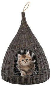 Szürke természetes fűzfa Macskaház párnával és tipi-sátorral