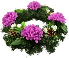 Halottak napi koszorú Lila krizantémok, 35 cm