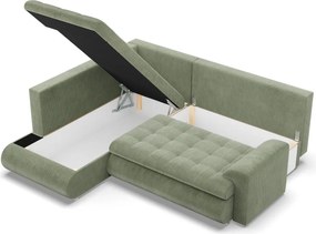 Tokio sarokkanapé, L alakú háttámlával, 2 ágyneműtartóval, kordbársony, baloldali, zöld