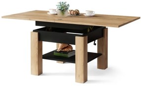 Átalakítható CALEB dohányzó/étkezőasztal emelhető lappal, tölgy craft/fekete