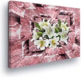 Vászonkép 100x75 Liliomok fehér rózsaszín háttér geometria absztrakt csendélet