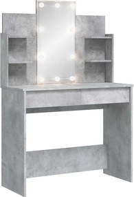 vidaXL betonszürke fésülködőasztal LED-del 96 x 40 x 142 cm