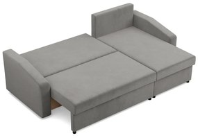 Zeus sarokkanapé, 2 ágyneműtartóval, döntött kartámasz, bársony, univerzális oldal, bonell töltet, világosszürke