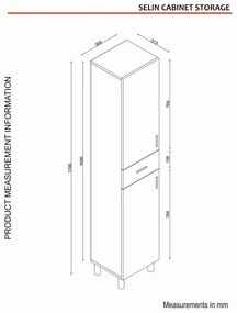 Fürdőszoba szekrény Selin 2 Doors 1 Drawer