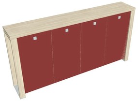 Verno+ közepes gardrób 260 x 46 x 130 cm, üvegajtó, akác / piros