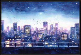Poszter Alumínium Keret Kilátás Város Panoráma Felhőkarcolók Terasz Este 60x40