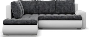 Tokio sarokkanapé, L alakú háttámlával, 2 ágyneműtartóval, fonott + műbőr, baloldali, sötétszürke - fehér