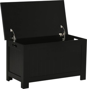 HOMCOM Fekete Tároló Láda Szék Hálószobához Biztonsági Zsanérral Előszobába és Nappaliba 81x40x46 cm | Aosom