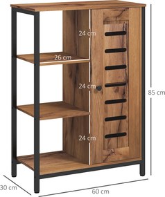 Kleankin Ipari Stílusú Fürdőszobabútor, Acél Váz, 3 Nyitott Polc, 2-szintes Szekrény, Rácsos Ajtó, 60 x 30 x 85 cm, Rusztikus Barna | Aosom