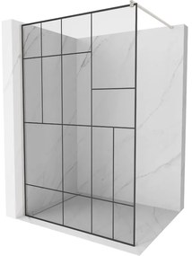 Mexen Kioto, Walk-In zuhanyparaván 90 x 200 cm, 8 mm átlátszó üveg fekete mintás, csiszolt acél profil, 800-090-101-97-78