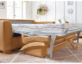 Mustársárga kordbársony kinyitható kanapé 225 cm Augustin – Bobochic Paris