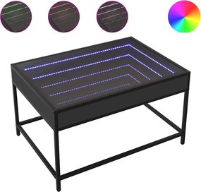 vidaXL fekete végtelen hatású LED-es dohányzóasztal 70 x 50 x 41 cm