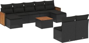 vidaXL 10 részes fekete polyrattan kerti ülőgarnitúra párnákkal