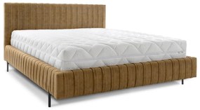 Okkersárga kárpitozott ágyneműtartós franciaágy ágyráccsal 180x200 cm Plissa – ELTAP