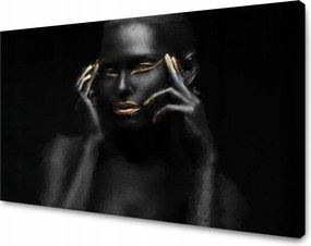 Vászonkép Fekete nő Arany száj és szemek 120x70 cm