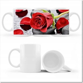 Bögre fényképpel Vörös rózsák Kövek