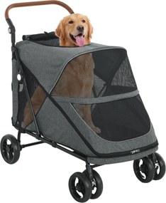 PawHut Foldable Dog Stroller – Up to 88 lb, 4-Wheel Suspension, 360° Swivel Front Wheels, Washable Cushion, Adjustable Handle, Gray | Aosom